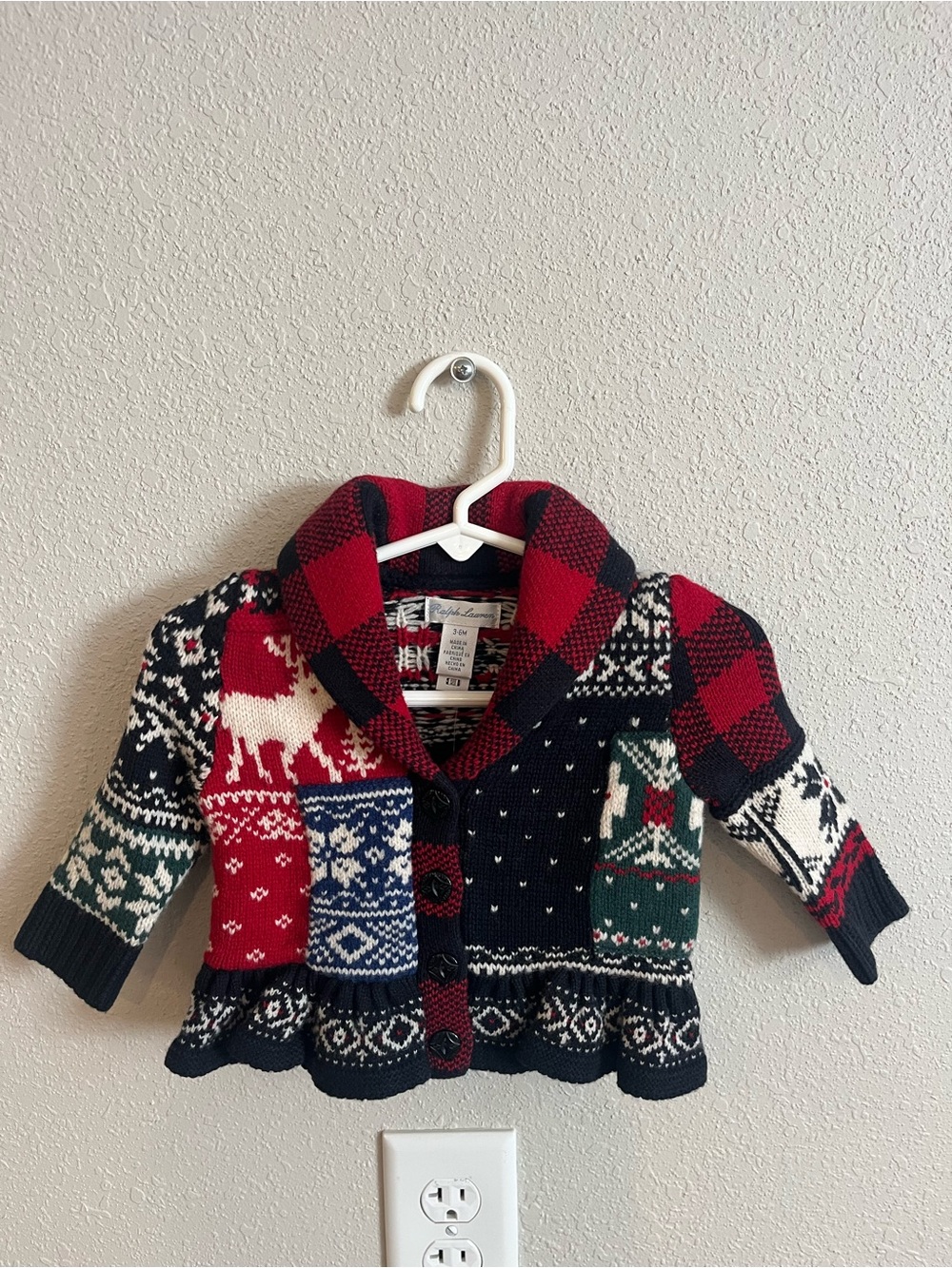 NWT girls Ralph Lauren Multi-Color Holiday Patchwork Cardigan size 3-6 month
